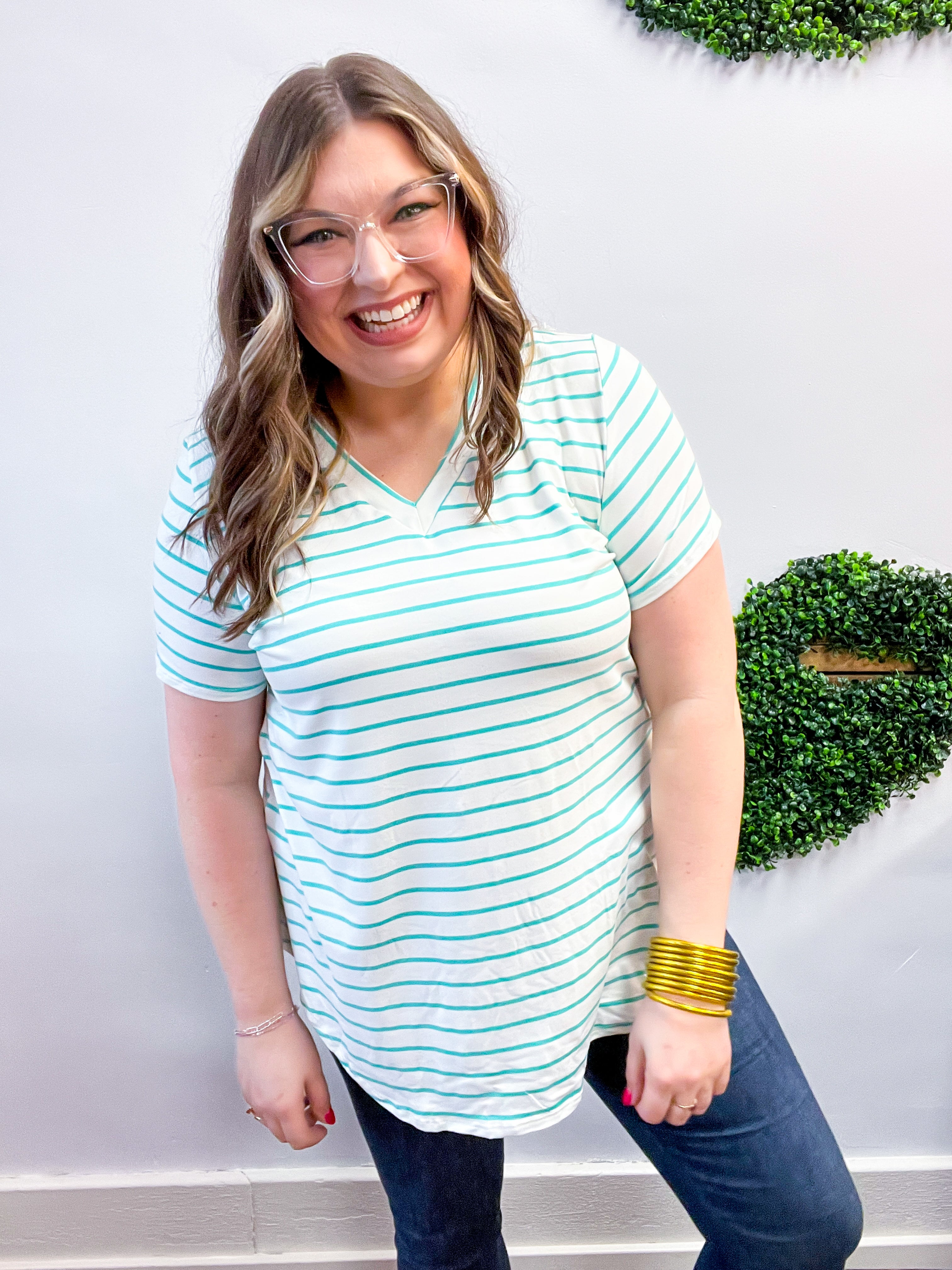 Striped Butter Soft Comfort Tee in Mint