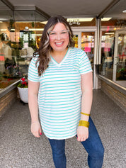 Striped Butter Soft Comfort Tee in Mint