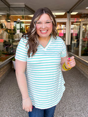 Striped Butter Soft Comfort Tee in Mint