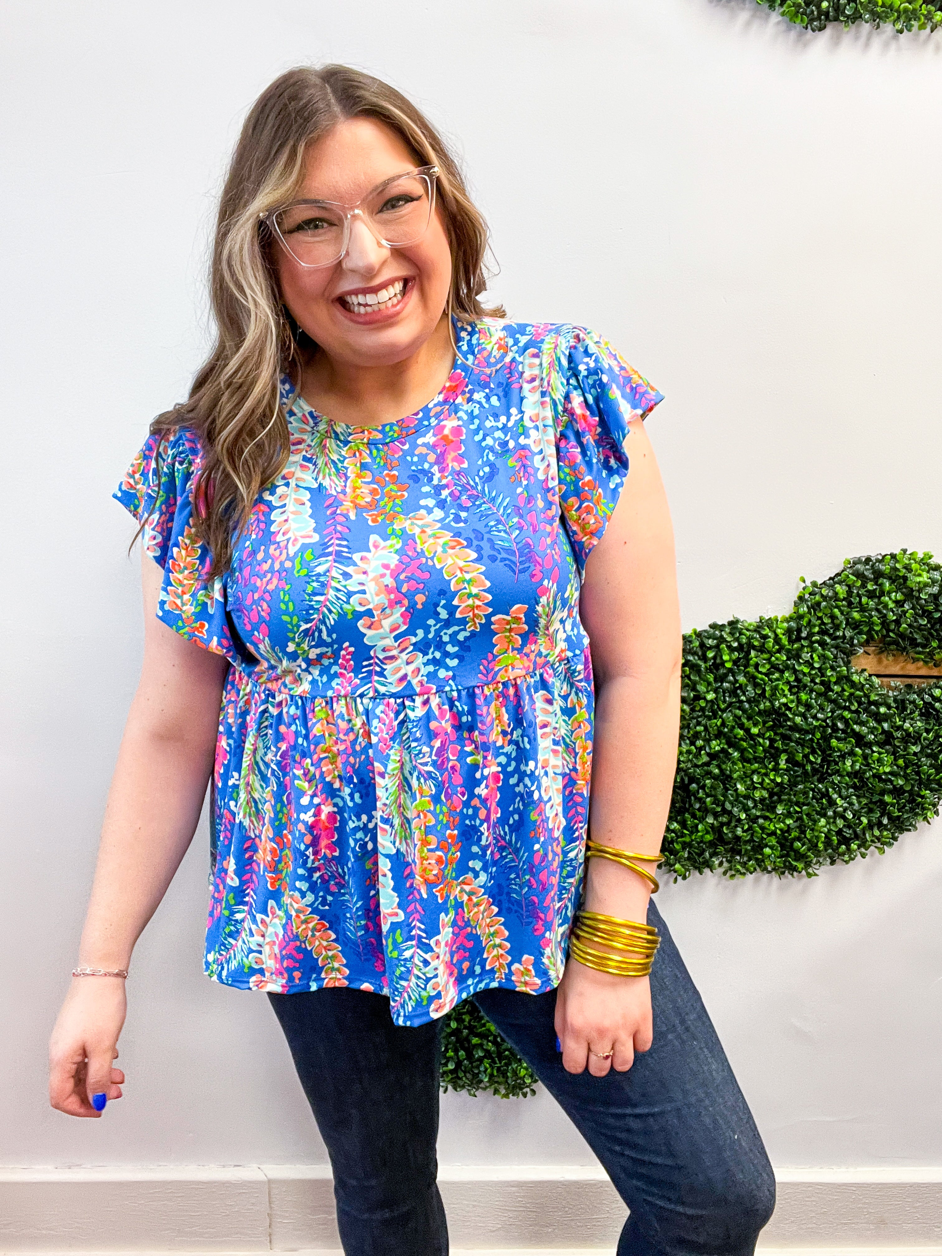Joy in Full Bloom Babydoll Top in Blue