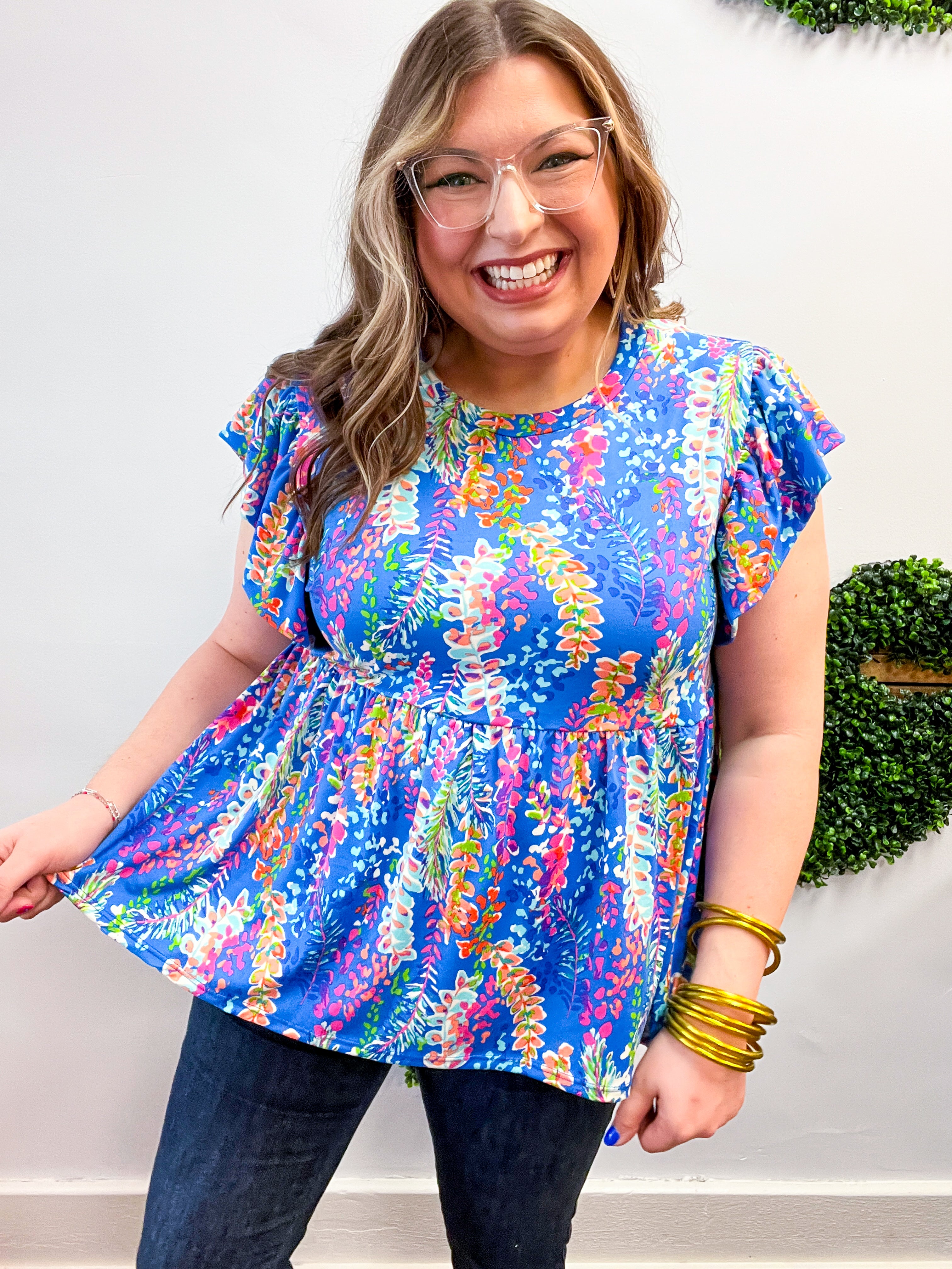 Joy in Full Bloom Babydoll Top in Blue