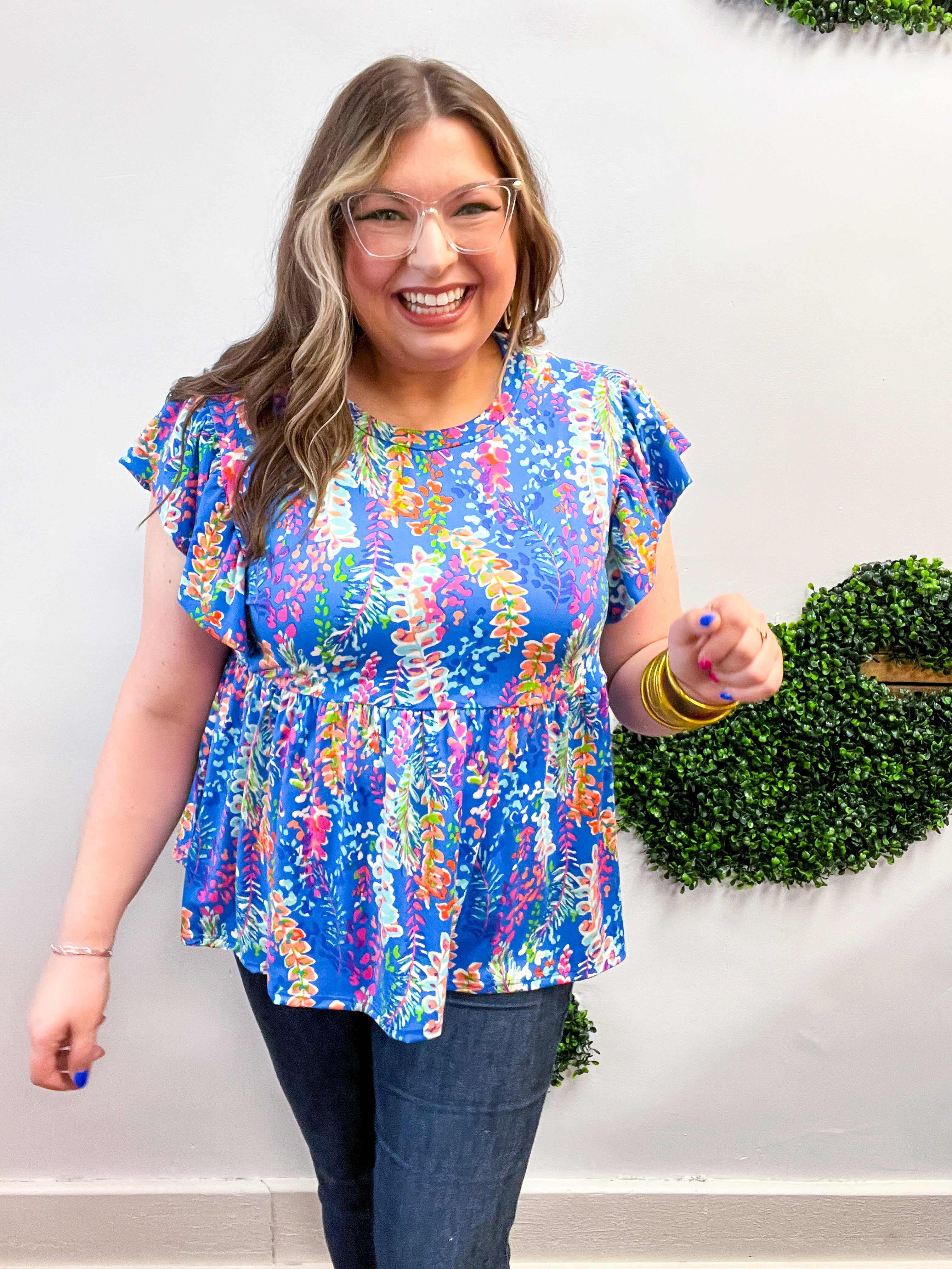 Joy in Full Bloom Babydoll Top in Blue