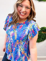 Joy in Full Bloom Babydoll Top in Blue