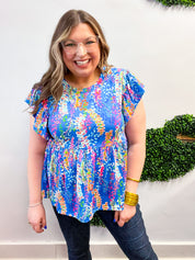 Joy in Full Bloom Babydoll Top in Blue
