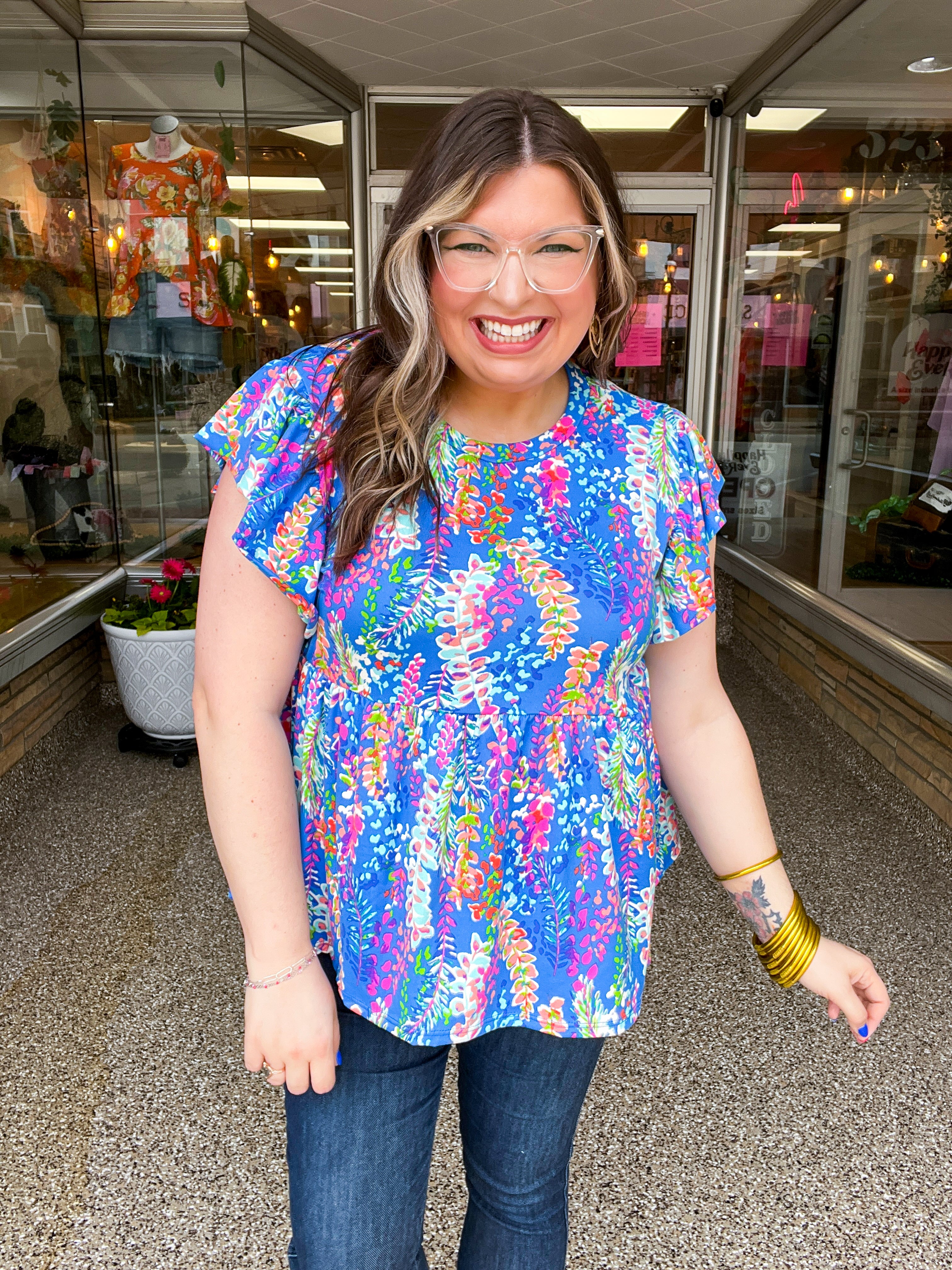 Joy in Full Bloom Babydoll Top in Blue