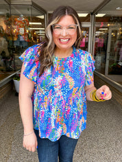 Joy in Full Bloom Babydoll Top in Blue