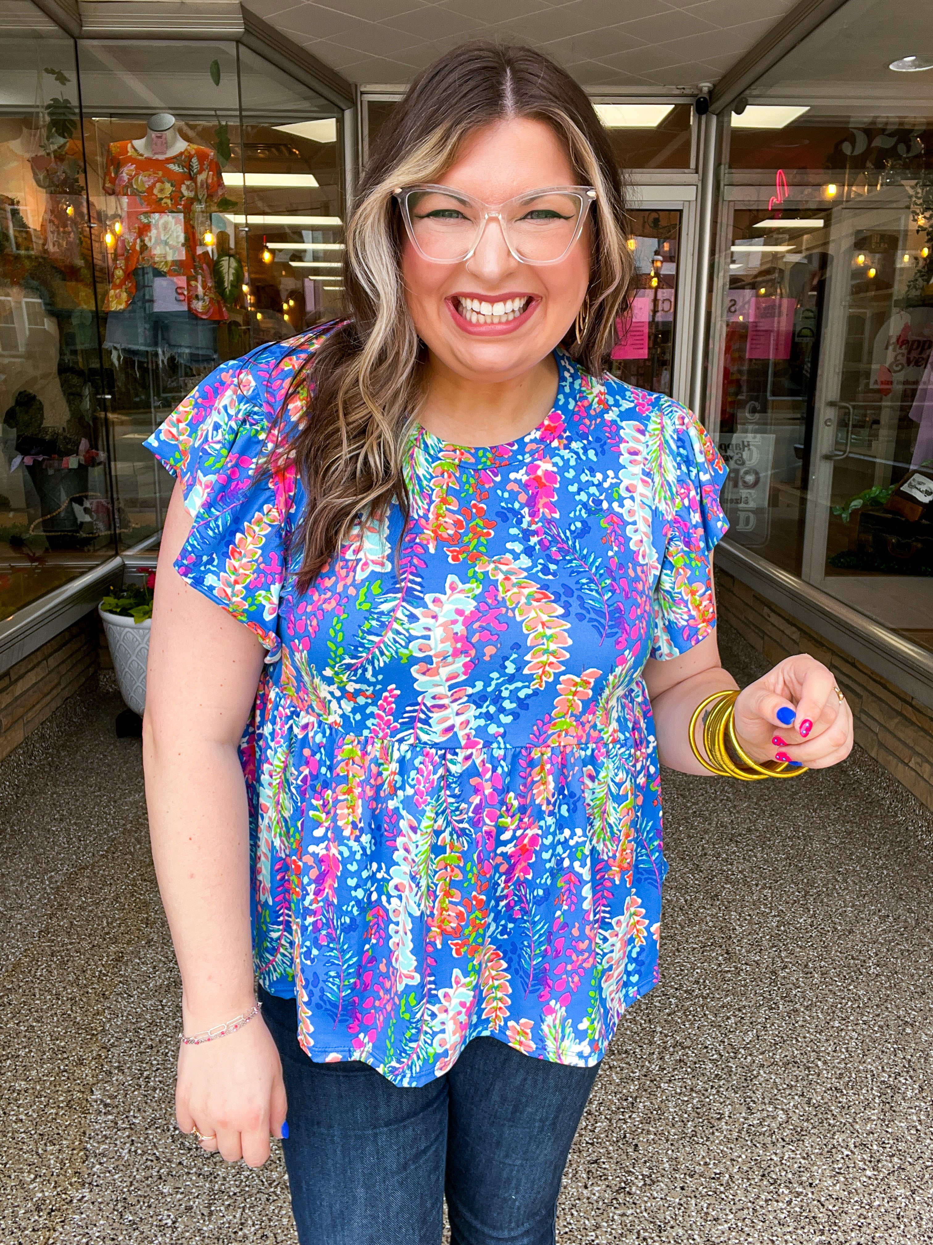 Joy in Full Bloom Babydoll Top in Blue