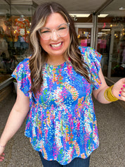 Joy in Full Bloom Babydoll Top in Blue
