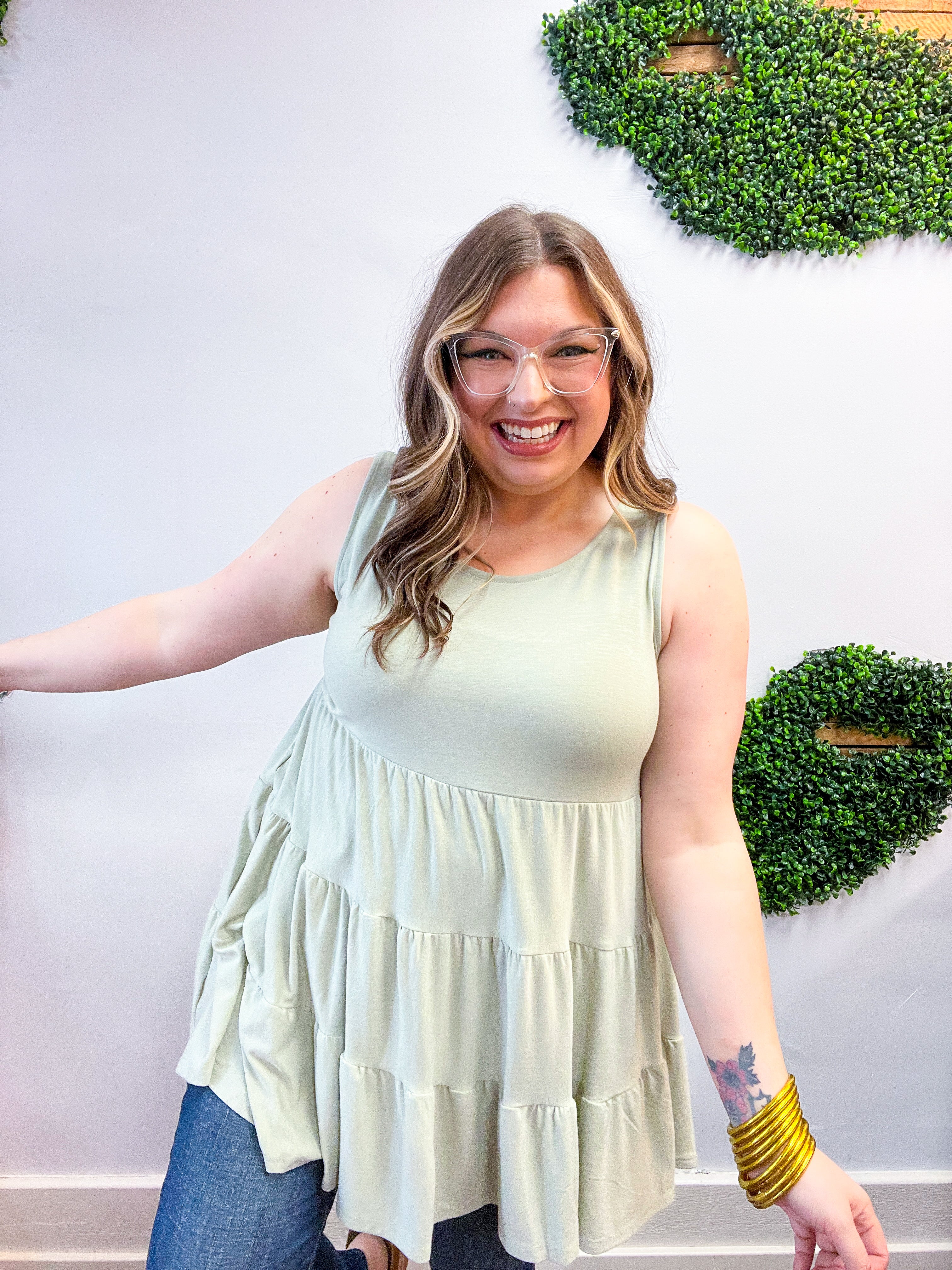 Everyday Tiered Tank in Sage
