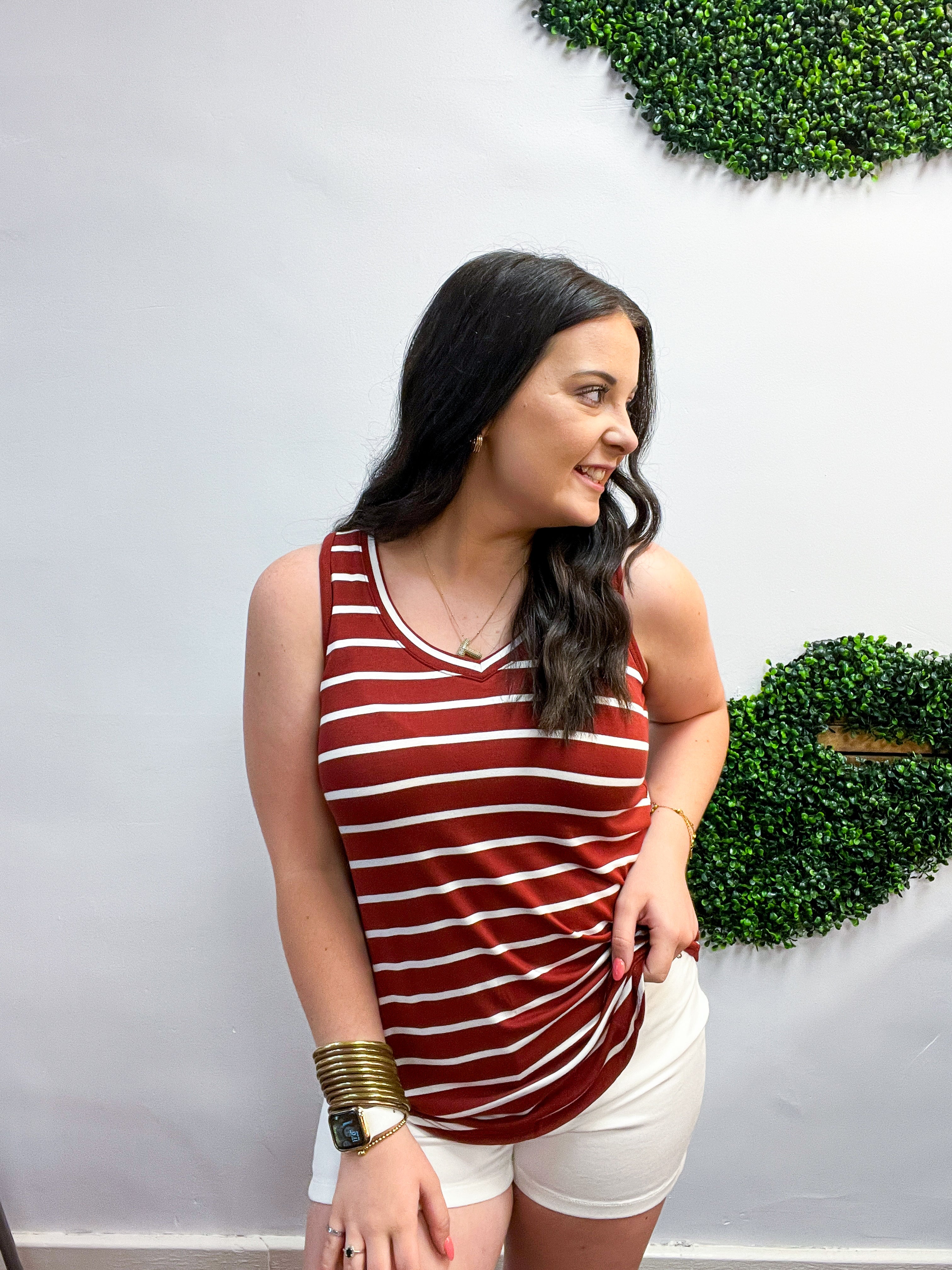 Everyday Simple Stripe Tank in Rust