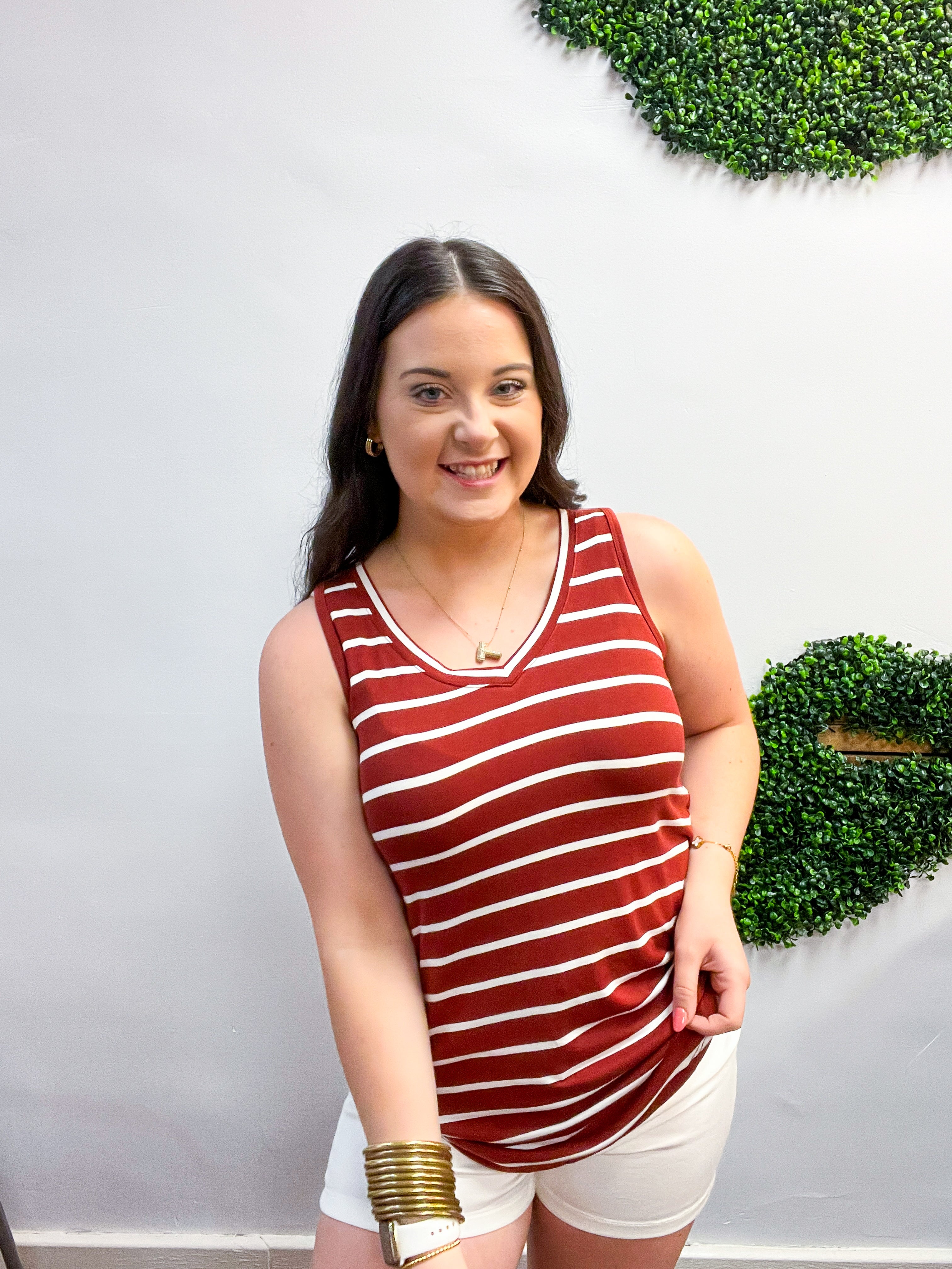Everyday Simple Stripe Tank in Rust