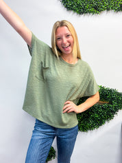 The Slouch Side Pocket Hacci Top - Olive