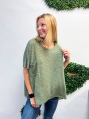 The Slouch Side Pocket Hacci Top - Olive