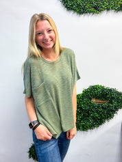 The Slouch Side Pocket Hacci Top - Olive