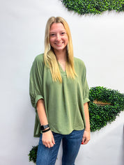Off the Cuff Air Flow Half Sleeve Top - Olive