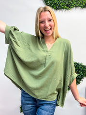 Off the Cuff Air Flow Half Sleeve Top - Olive
