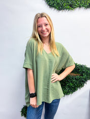 Woven Wanderer Air Flow Dolman Top - Olive