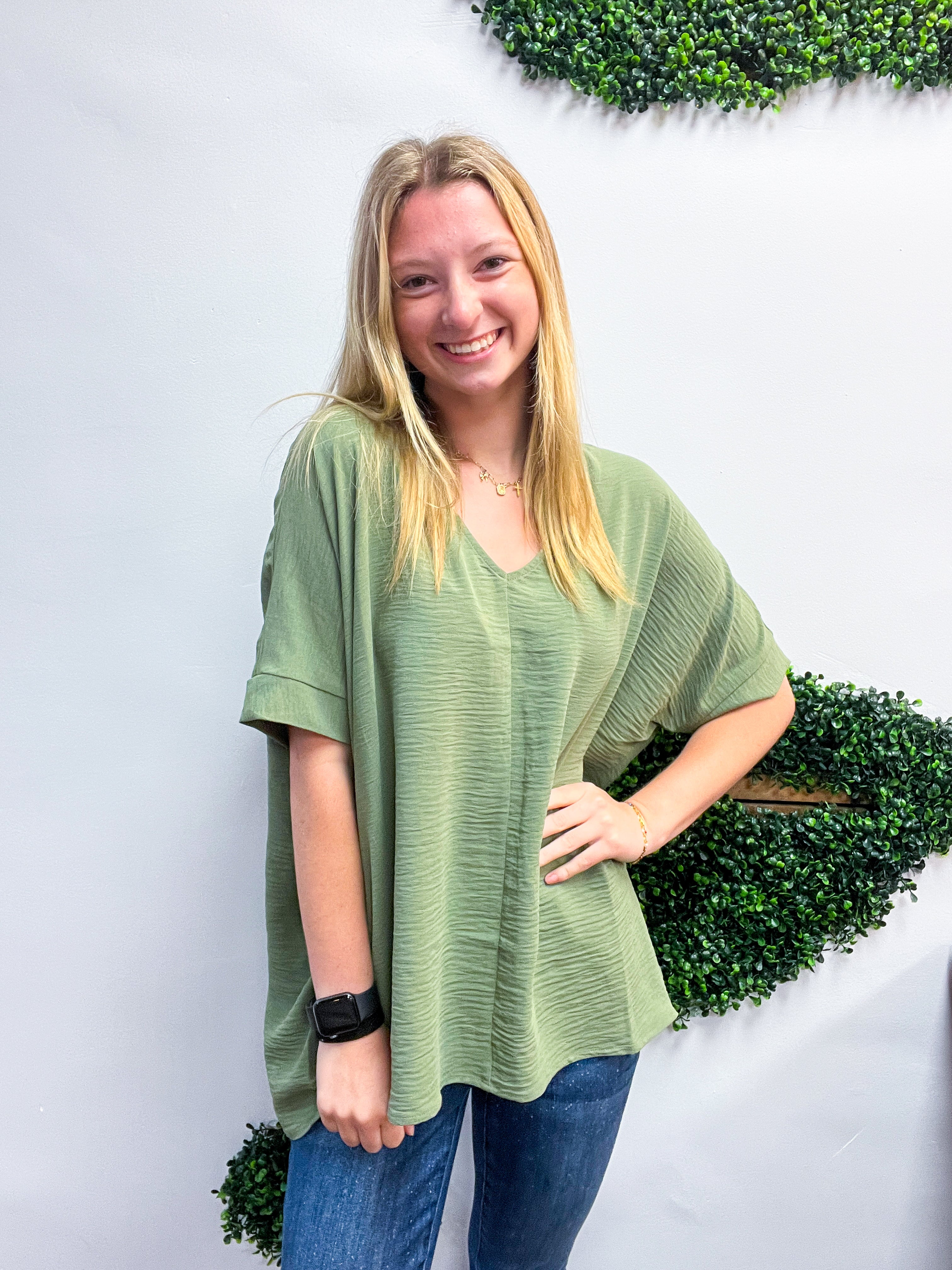 Woven Wanderer Air Flow Dolman Top - Olive