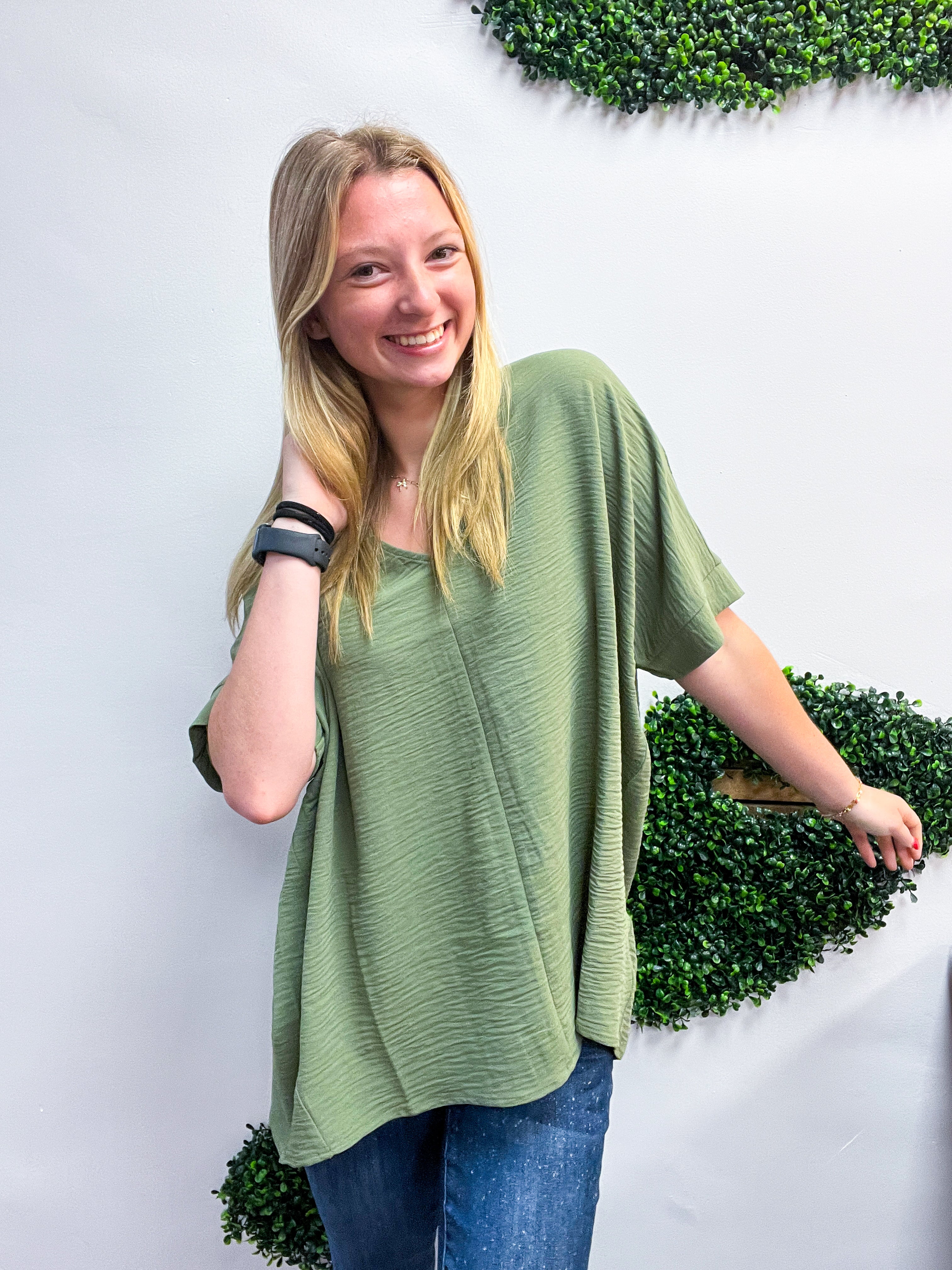 Woven Wanderer Air Flow Dolman Top - Olive