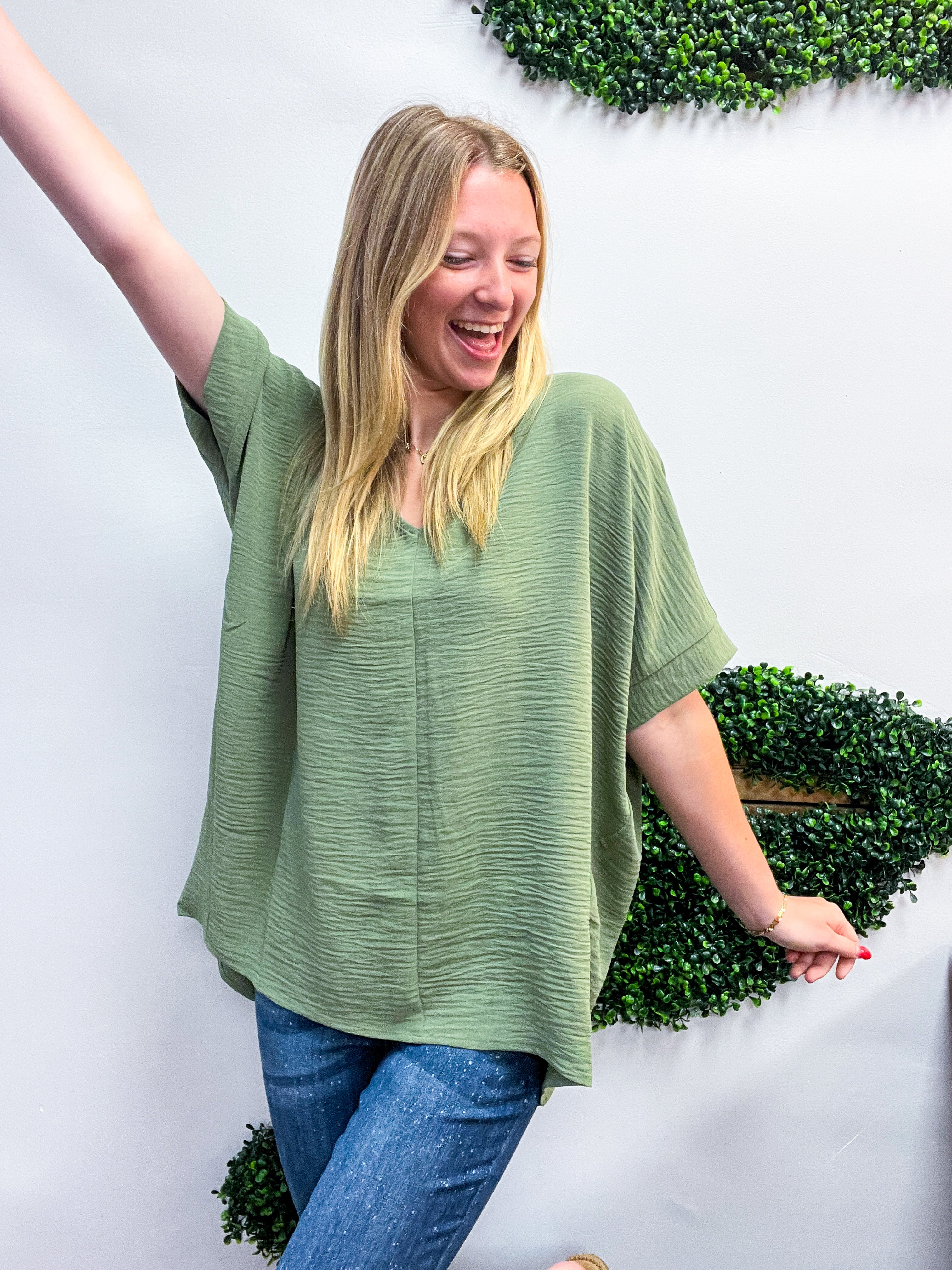 Woven Wanderer Air Flow Dolman Top - Olive