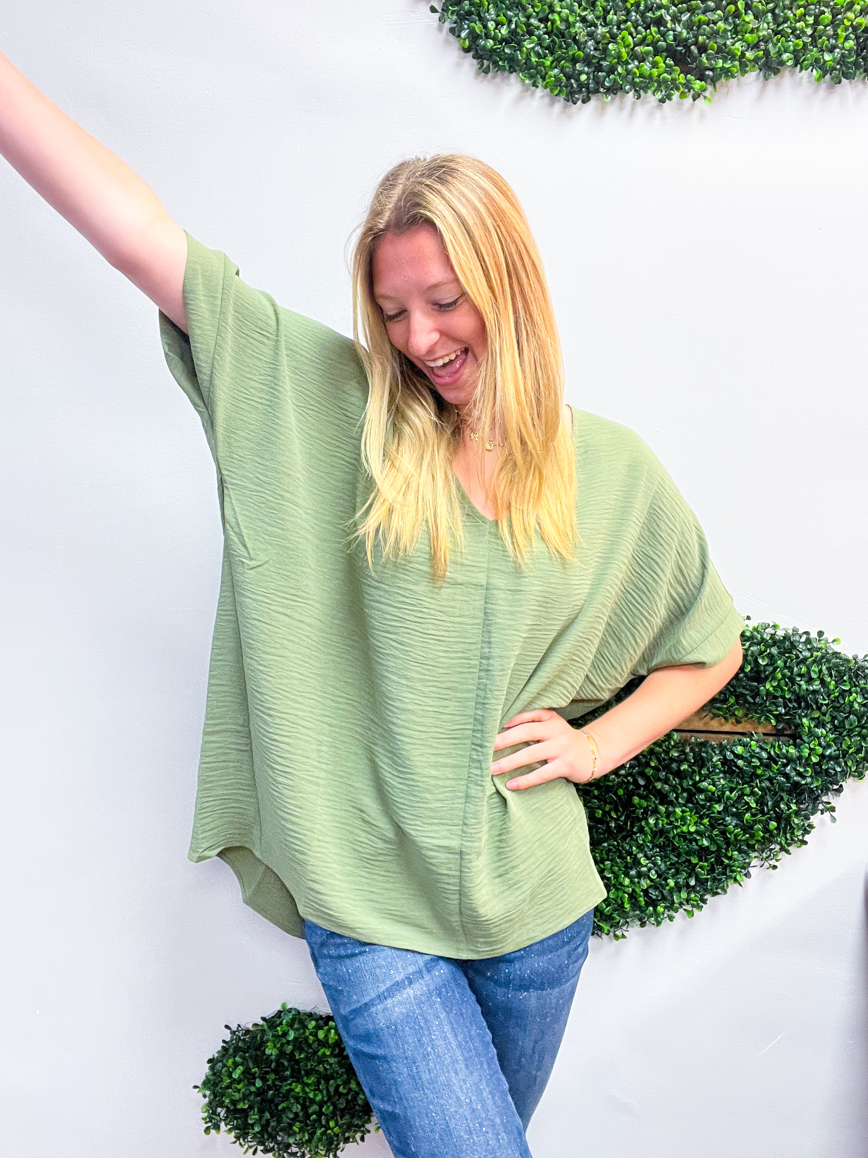 Woven Wanderer Air Flow Dolman Top - Olive