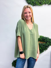 Woven Wanderer Air Flow Dolman Top - Olive
