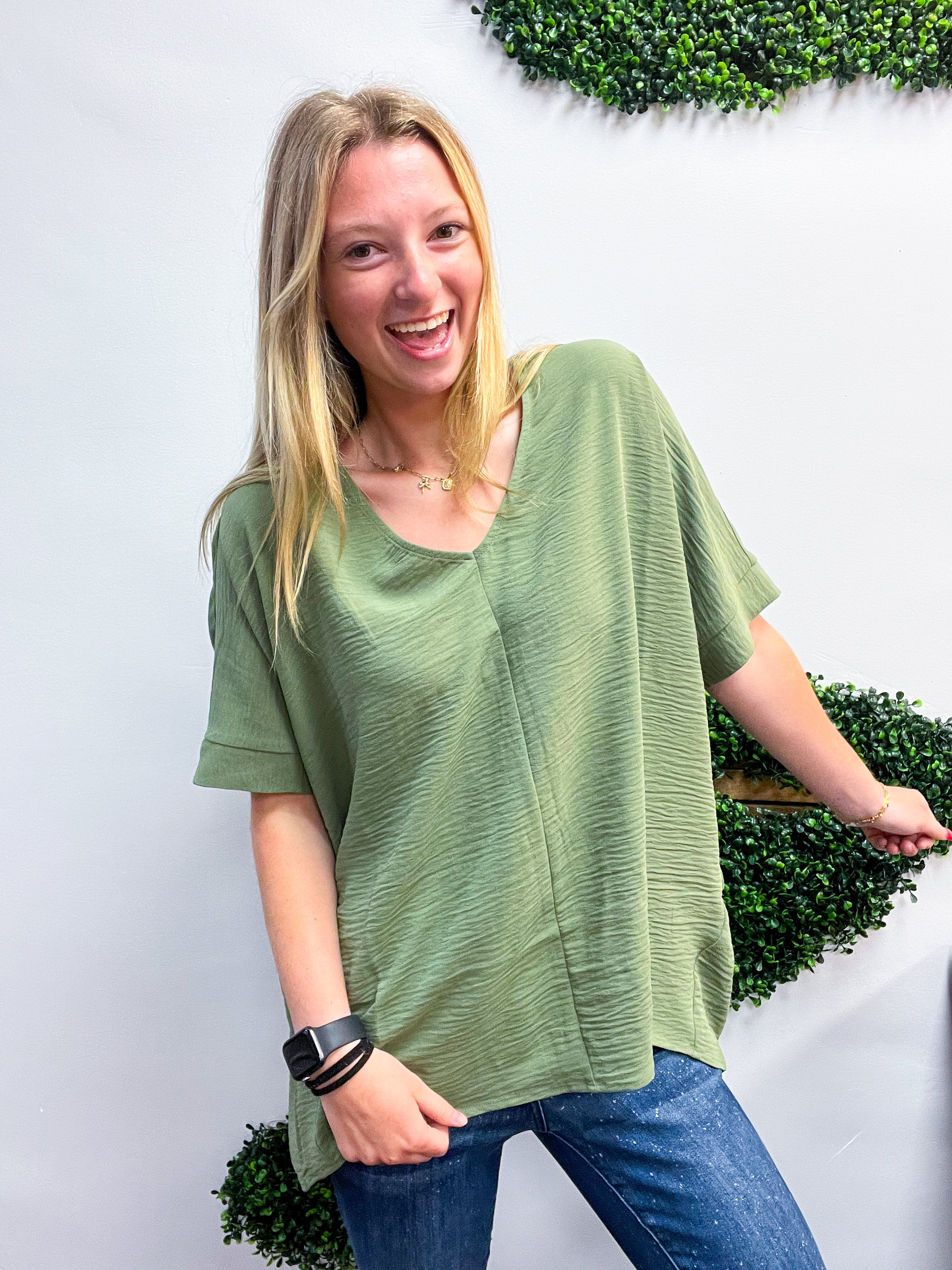 Woven Wanderer Air Flow Dolman Top - Olive