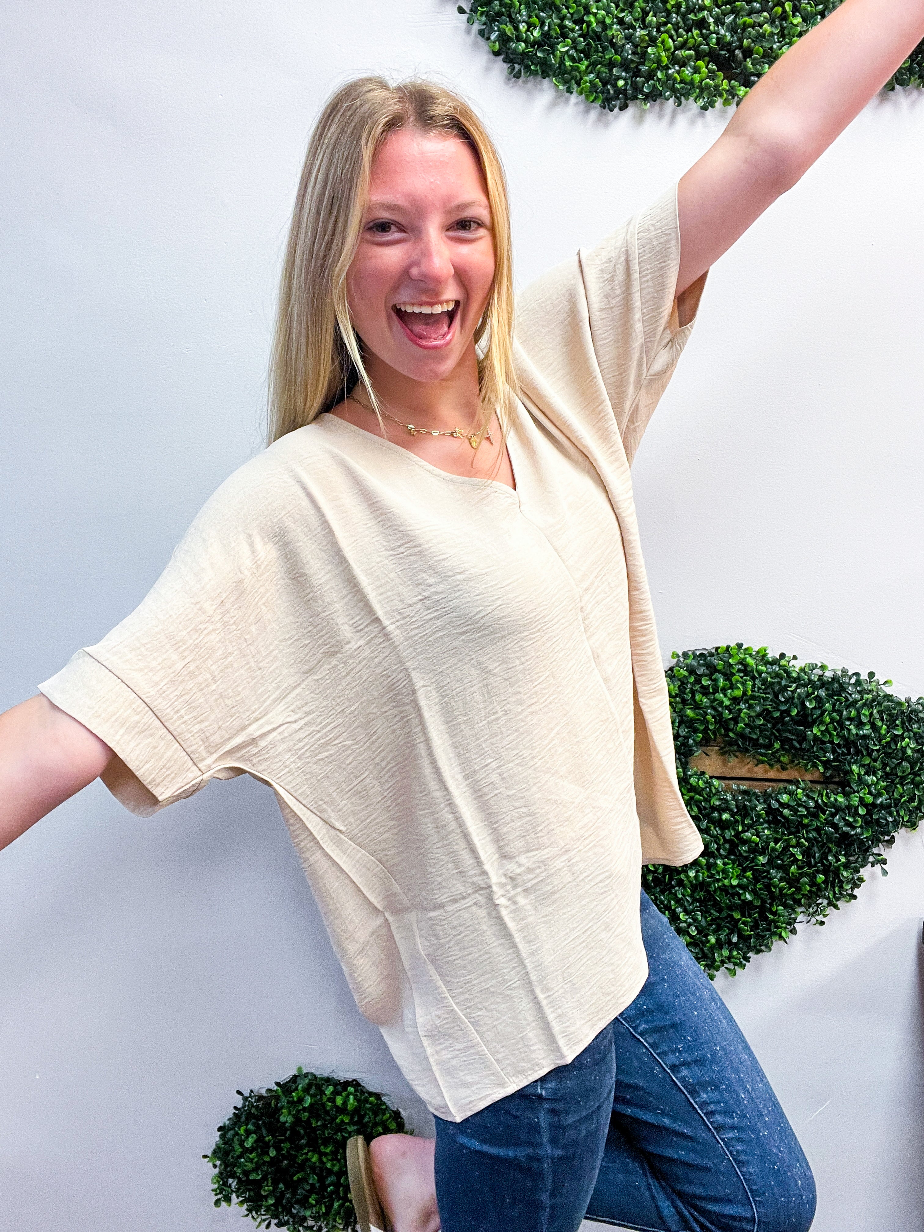 Woven Wanderer Air Flow Dolman Top - Sand Beige