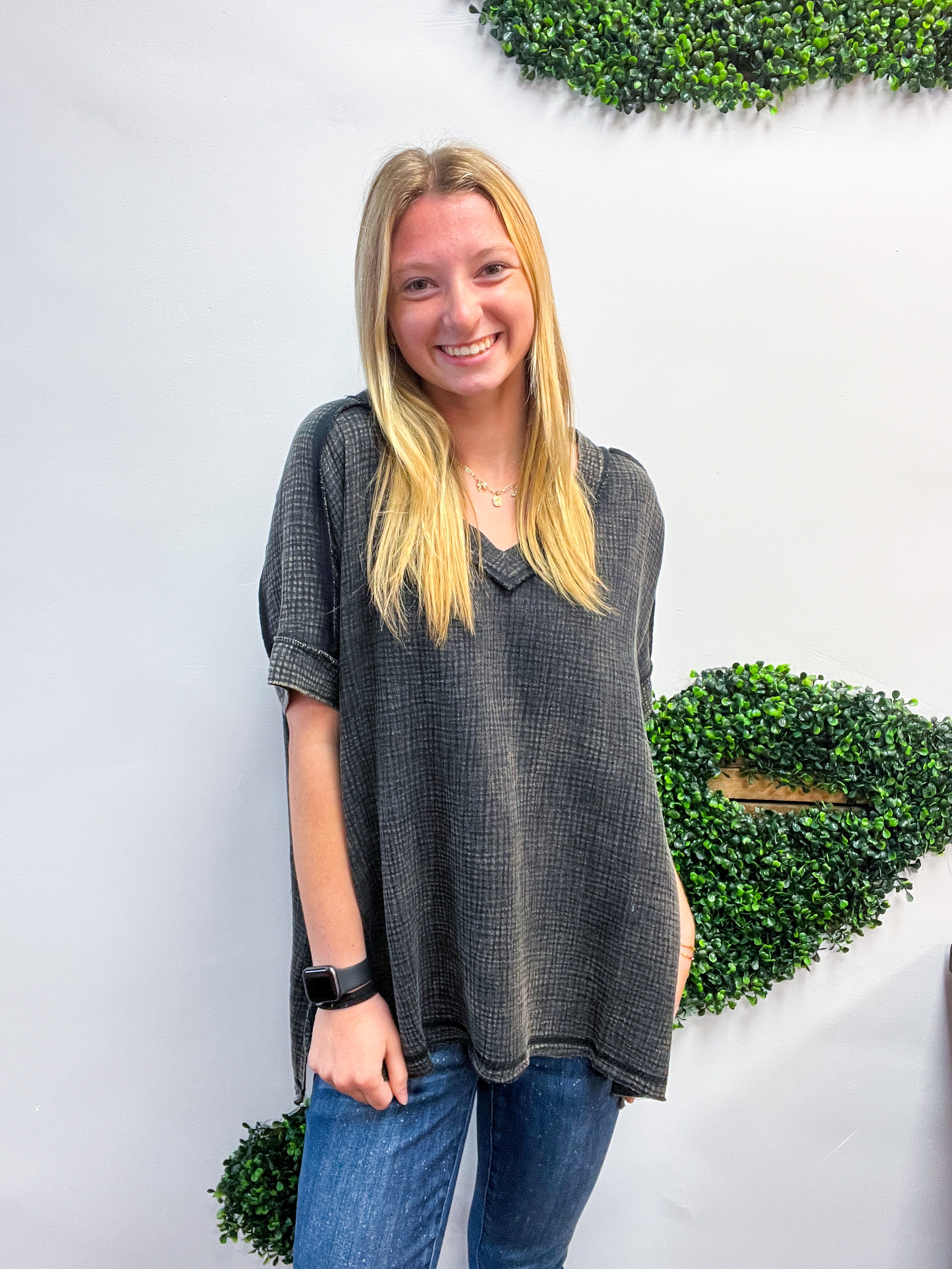 The Worn-In Wonder Acid Wash Gauze Top - Black