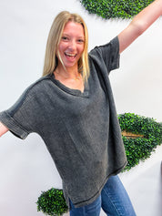 The Worn-In Wonder Acid Wash Gauze Top - Black