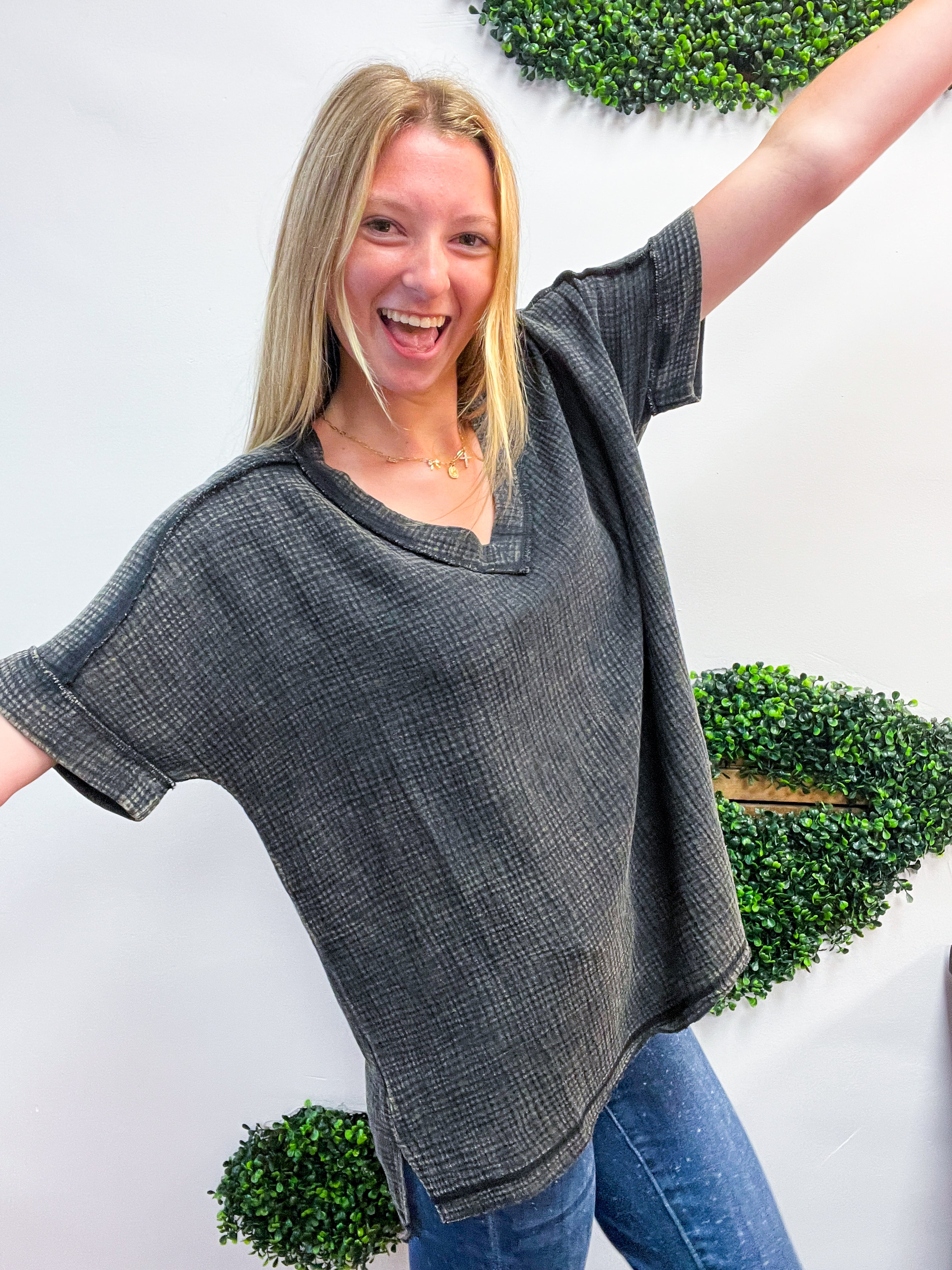 The Worn-In Wonder Acid Wash Gauze Top - Black