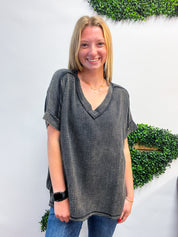 The Worn-In Wonder Acid Wash Gauze Top - Black