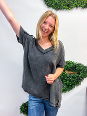 The Worn-In Wonder Acid Wash Gauze Top - Black