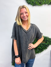 The Worn-In Wonder Acid Wash Gauze Top - Black
