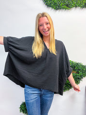 Off the Cuff Air Flow Half Sleeve Top - Black