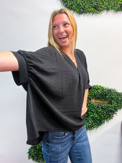 Off the Cuff Air Flow Half Sleeve Top - Black