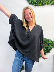 Off the Cuff Air Flow Half Sleeve Top - Black