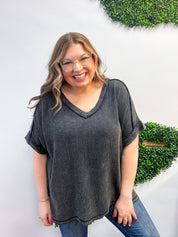 The Worn-In Wonder Acid Wash Gauze Top - Black