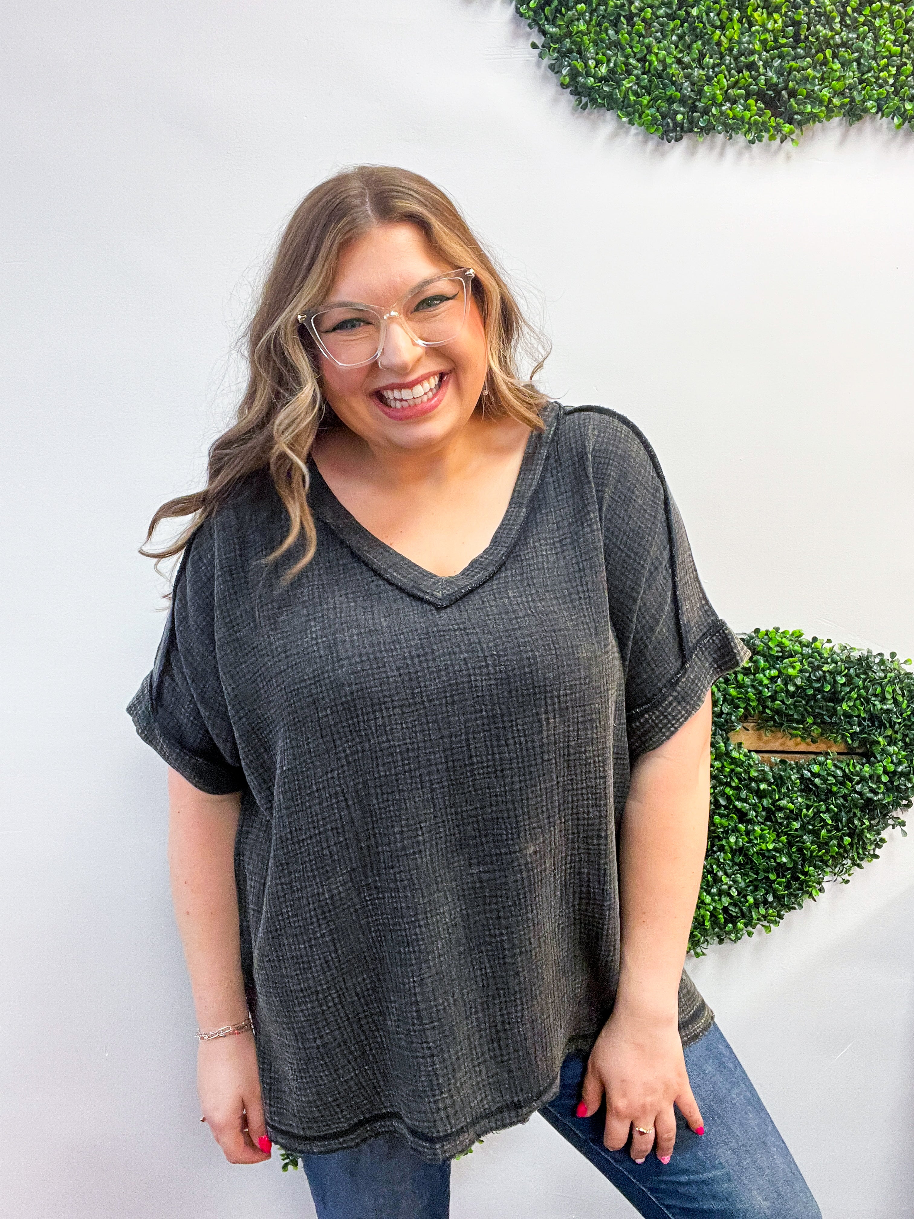 The Worn-In Wonder Acid Wash Gauze Top - Black