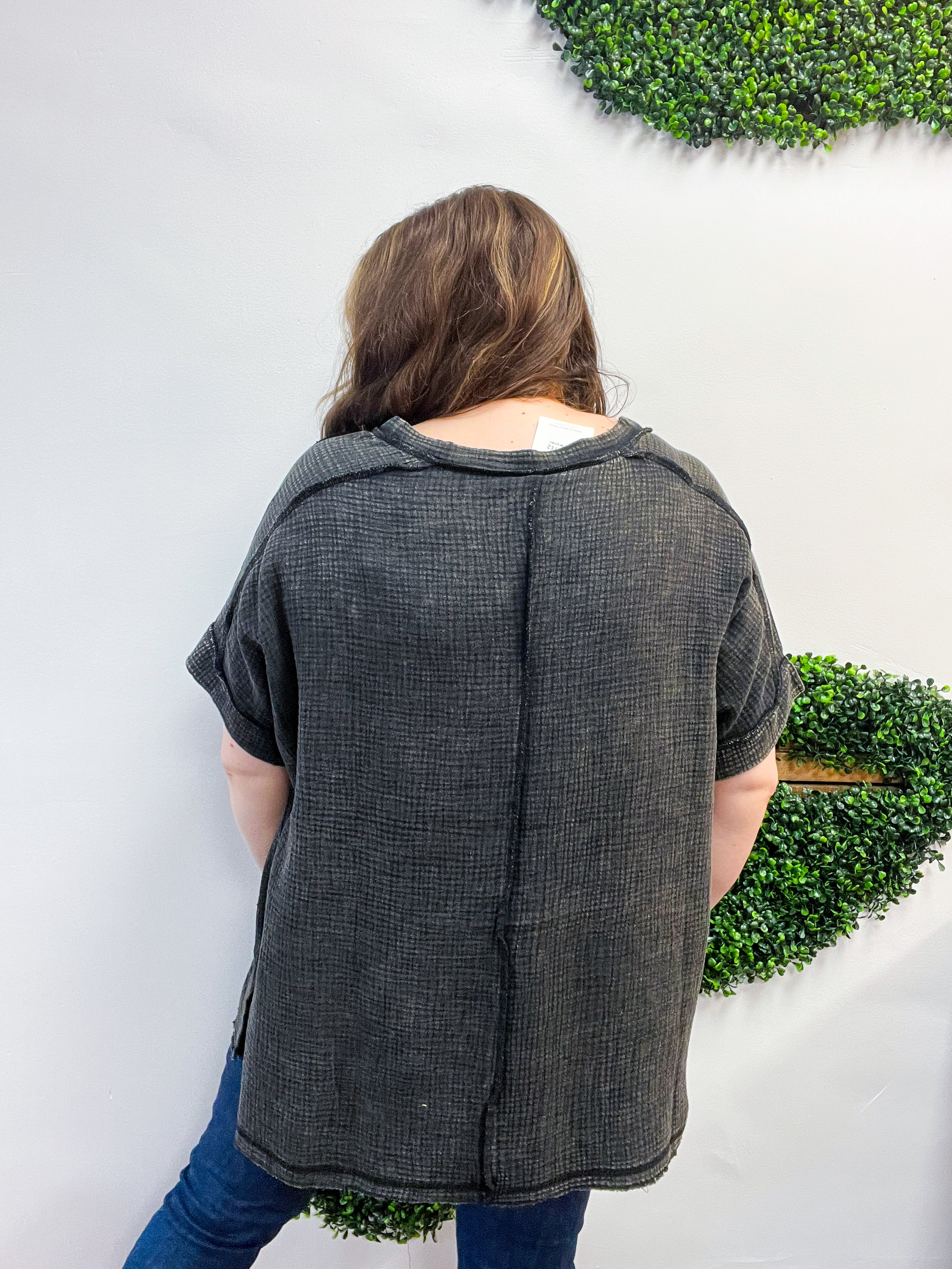 The Worn-In Wonder Acid Wash Gauze Top - Black