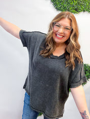 The Worn-In Wonder Acid Wash Gauze Top - Black