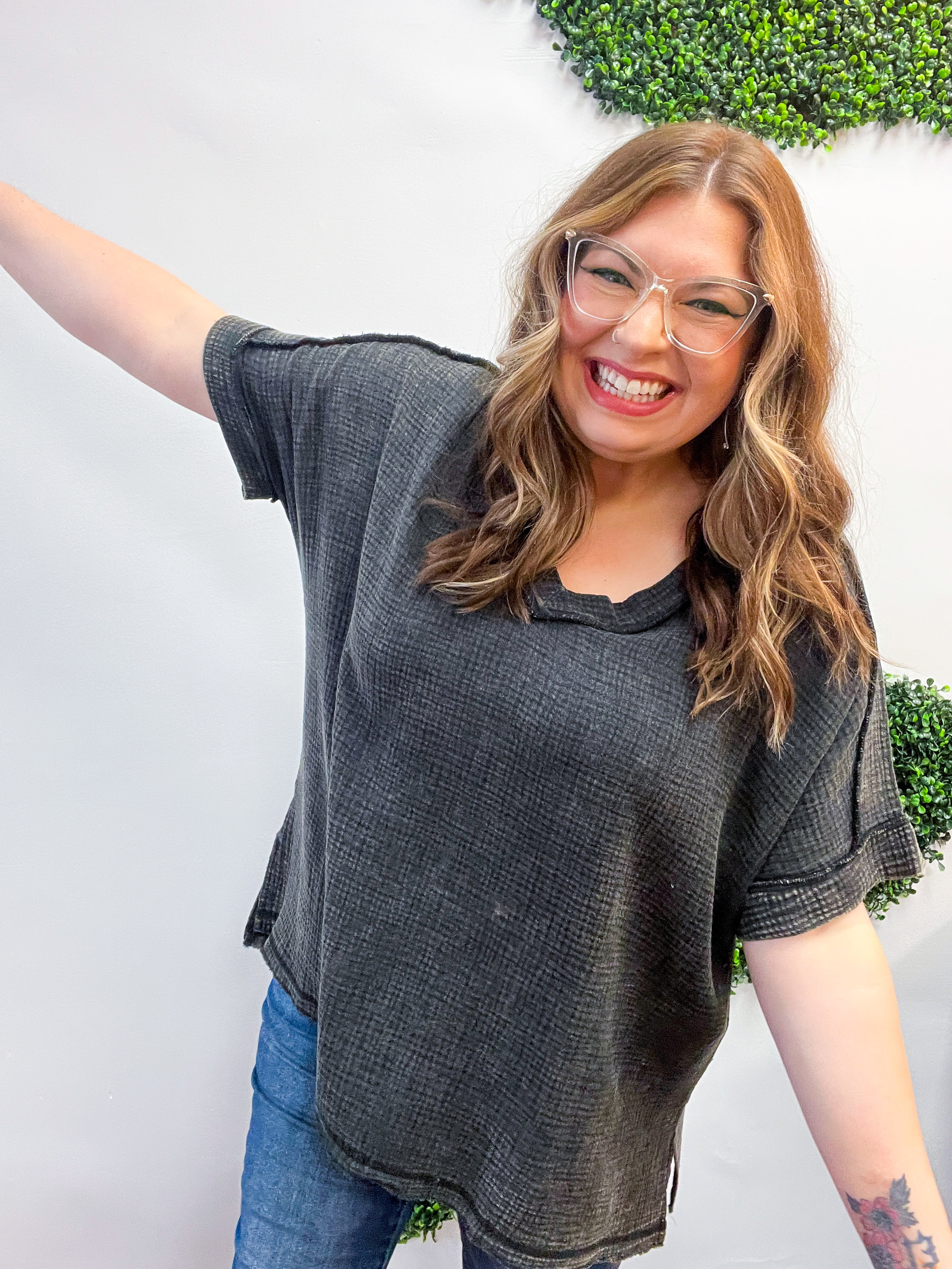 The Worn-In Wonder Acid Wash Gauze Top - Black