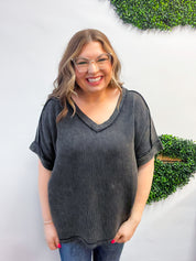 The Worn-In Wonder Acid Wash Gauze Top - Black
