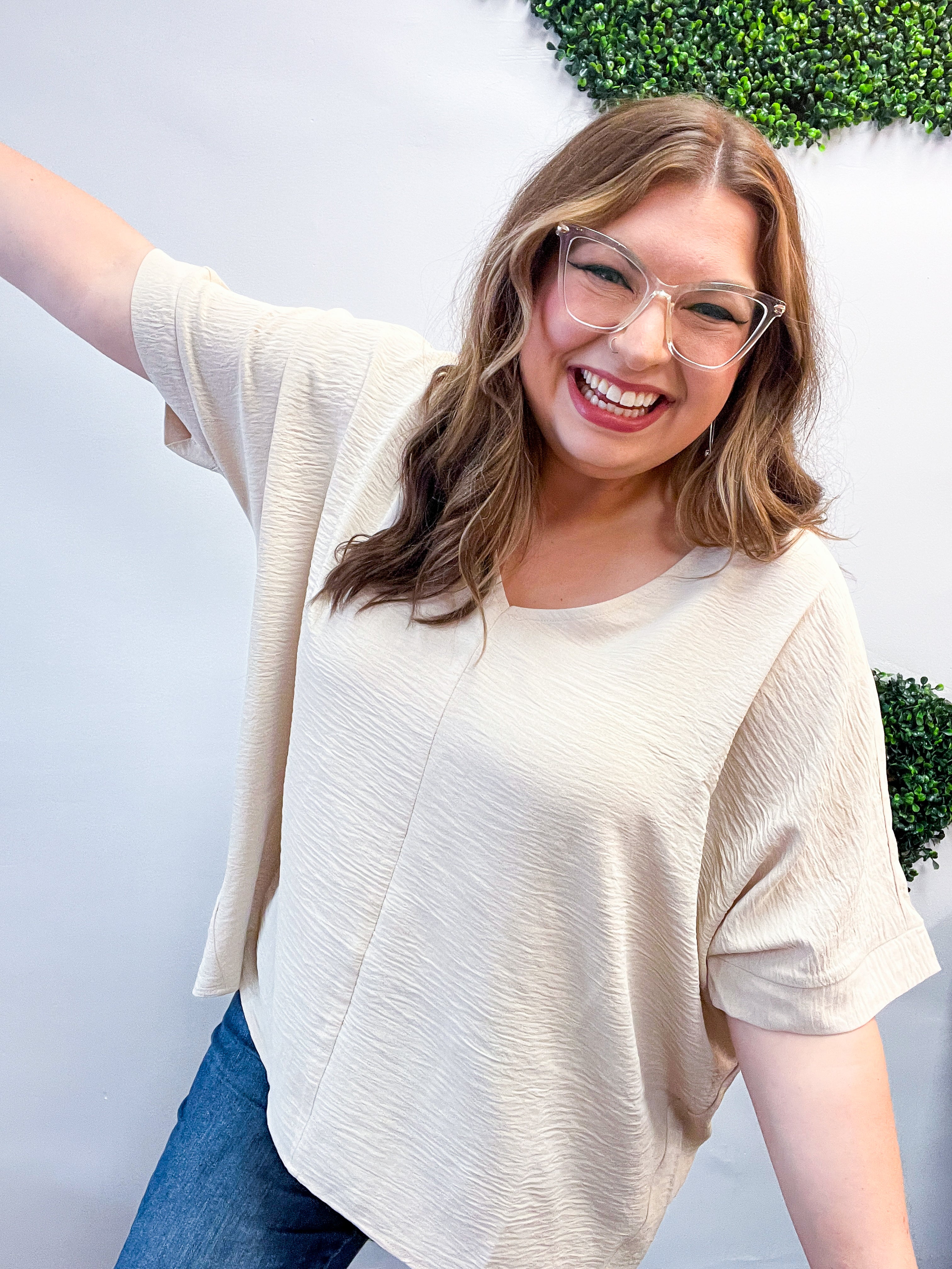 Woven Wanderer Air Flow Dolman Top - Sand Beige