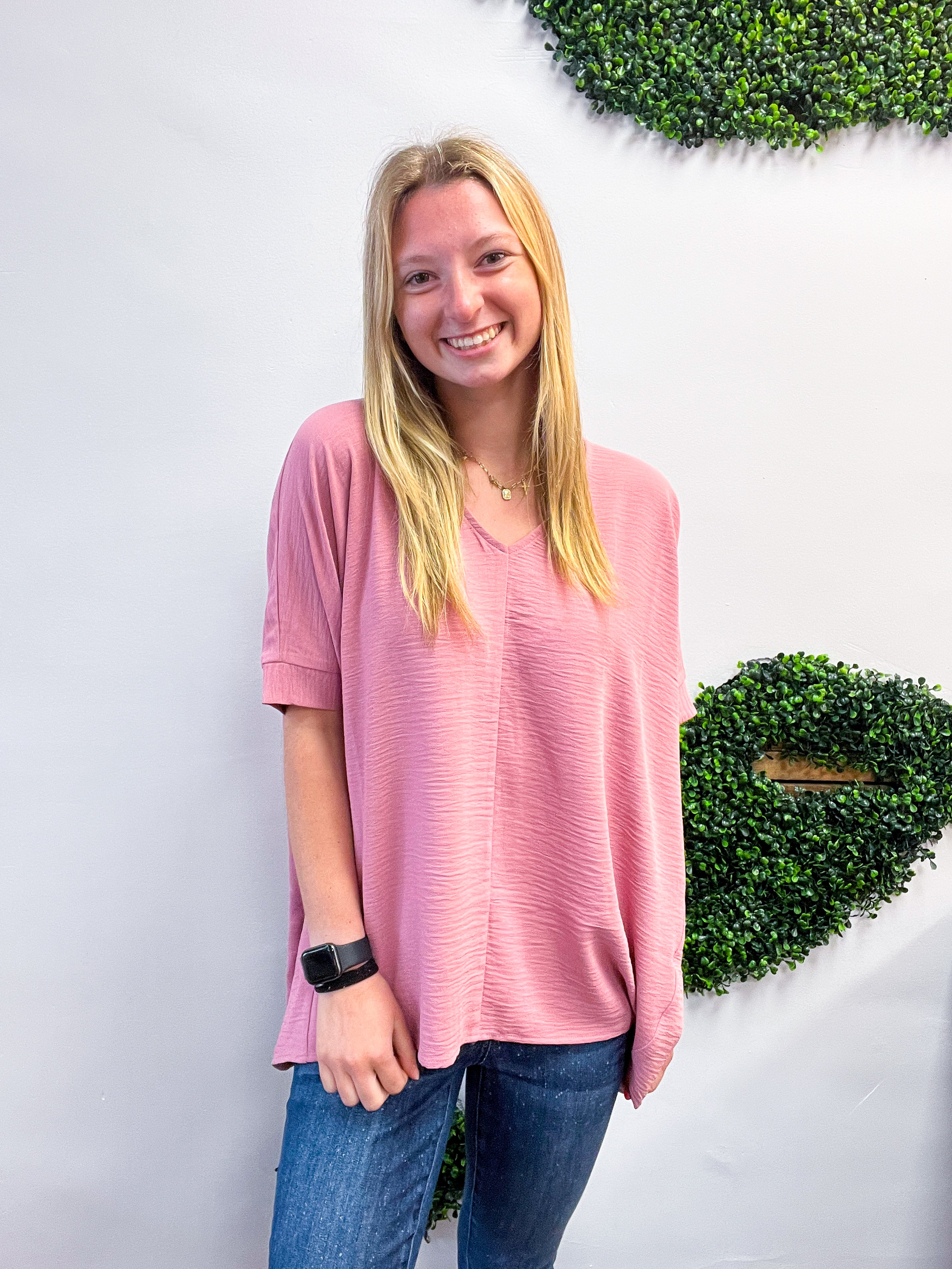 Woven Wanderer Air Flow Dolman Top - Rose