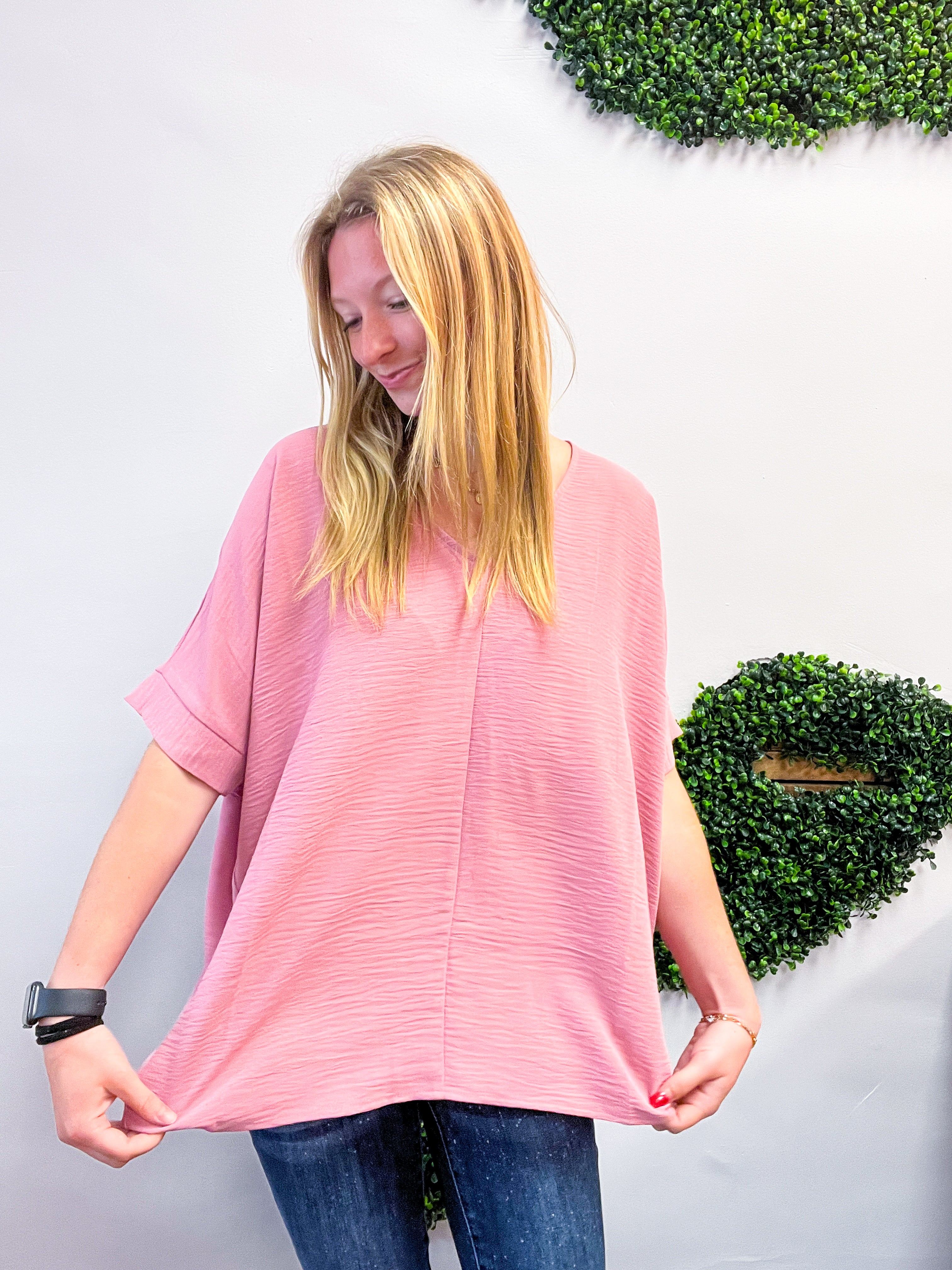 Woven Wanderer Air Flow Dolman Top - Rose