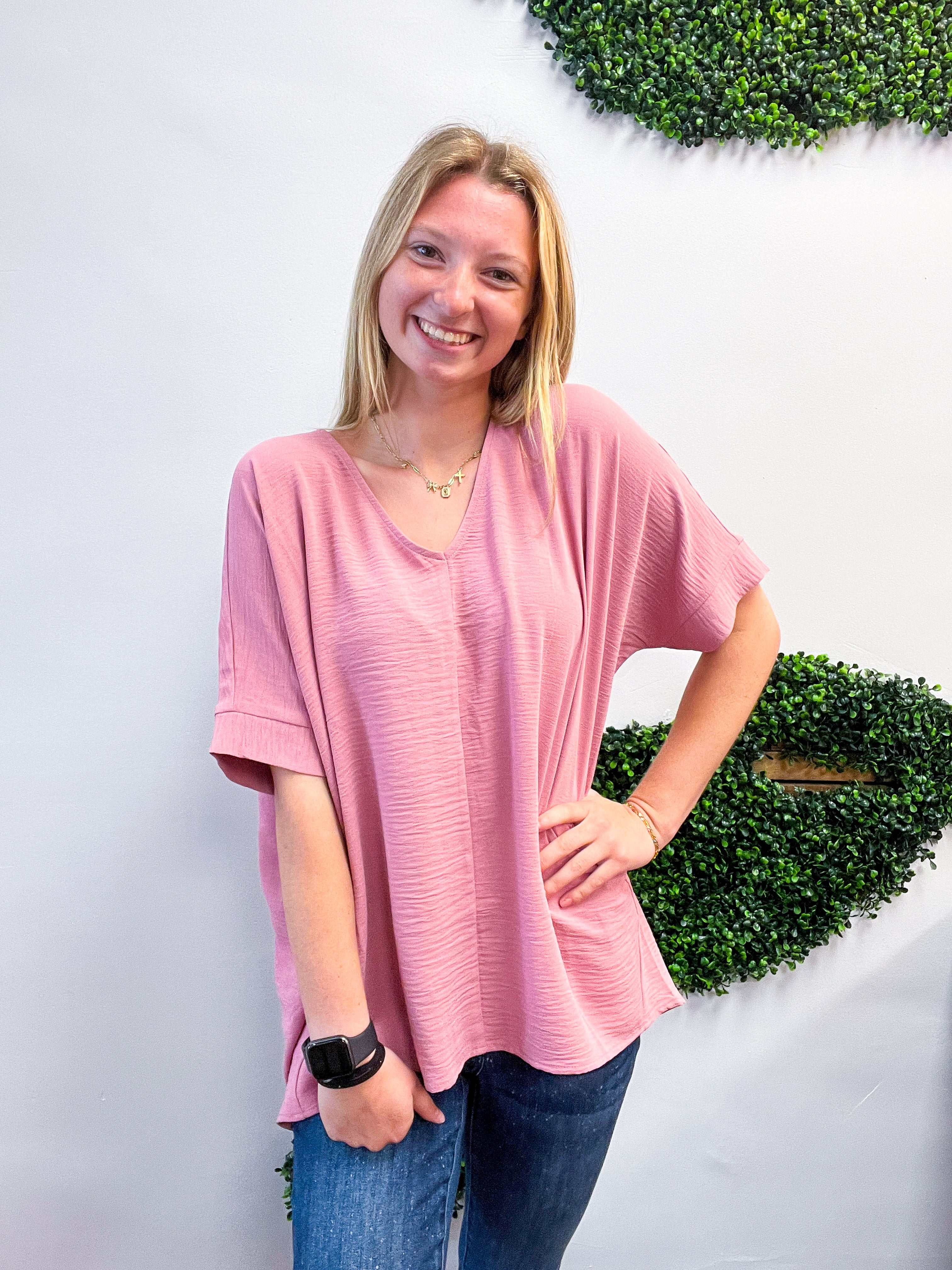 Woven Wanderer Air Flow Dolman Top - Rose