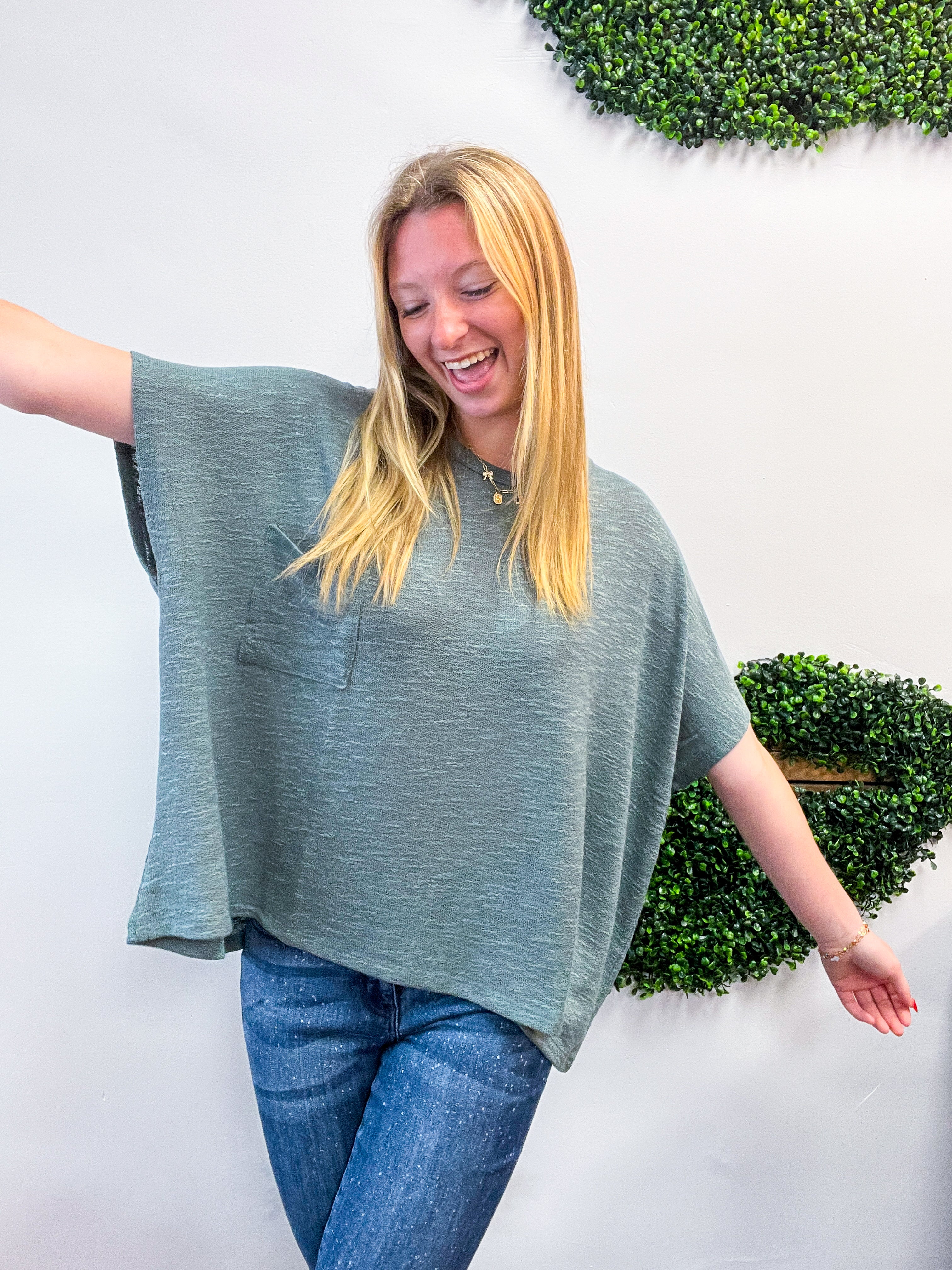 The Slouch Side Pocket Hacci Top - Jade