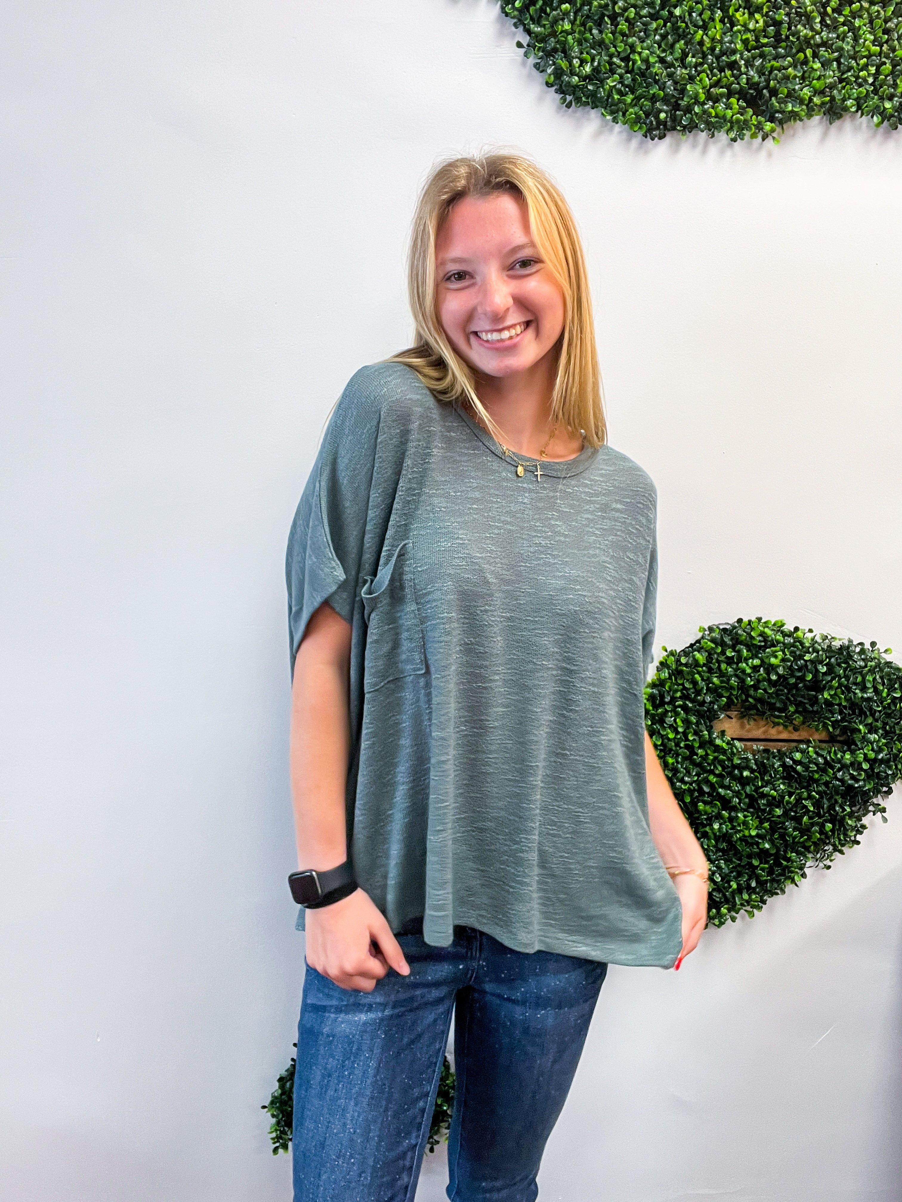 The Slouch Side Pocket Hacci Top - Jade