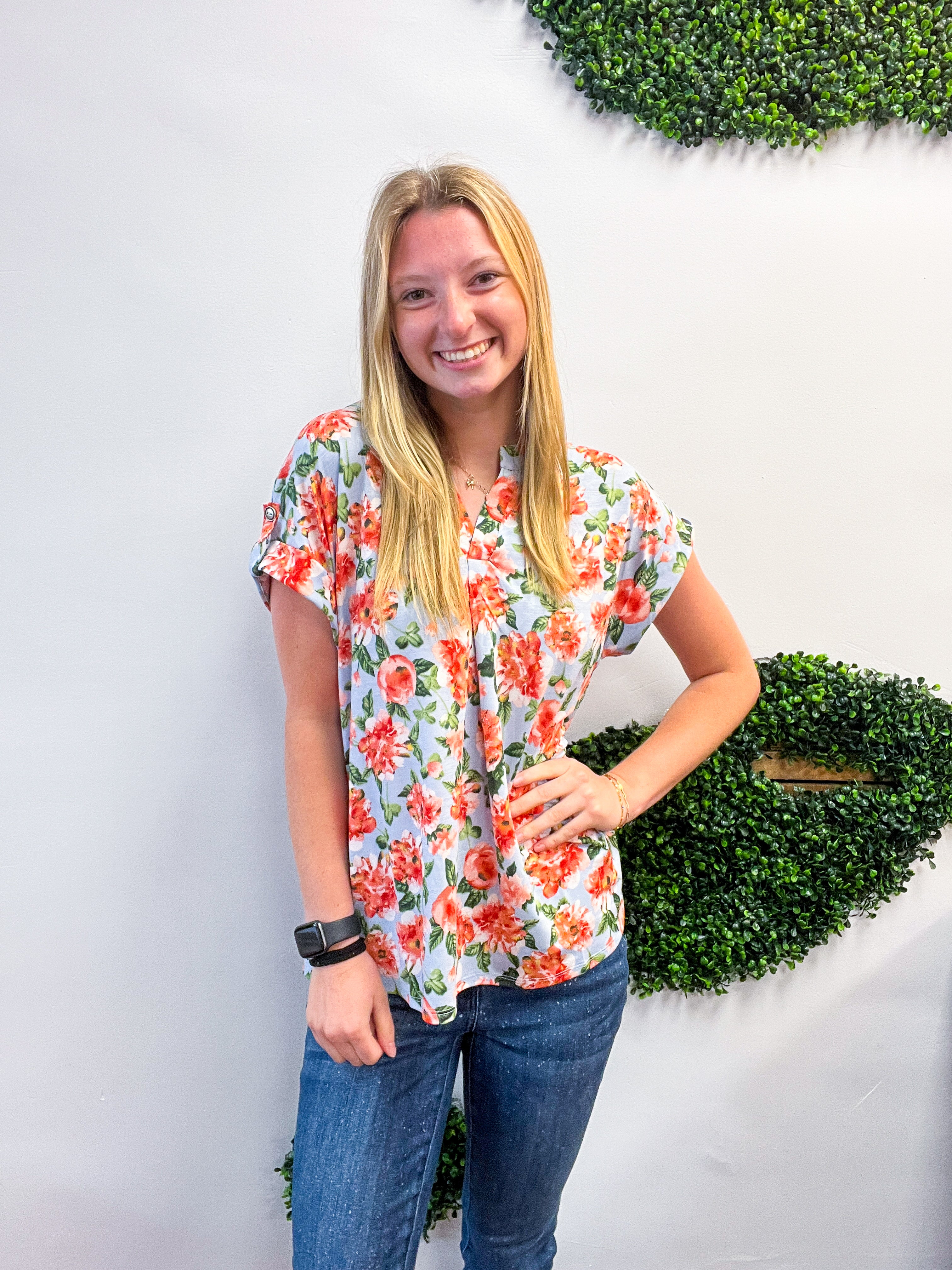 Blue Skies & Blossoms Dear Scarlett Short Sleeve Lizzy Top